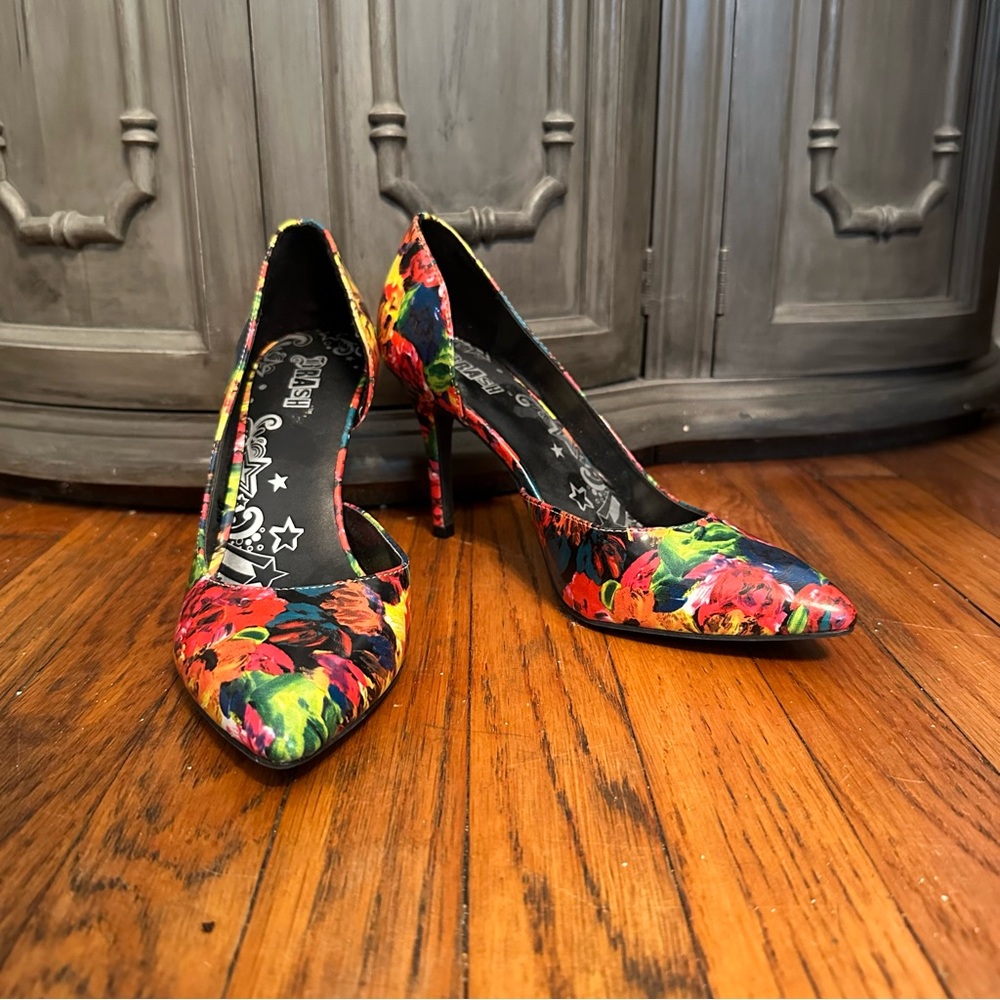 Brash Red and Green Heels with Glossy Stiletto Design